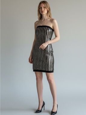 Black & White Crochet/Mesh Strapless Mini Dress – Size XS – Like New